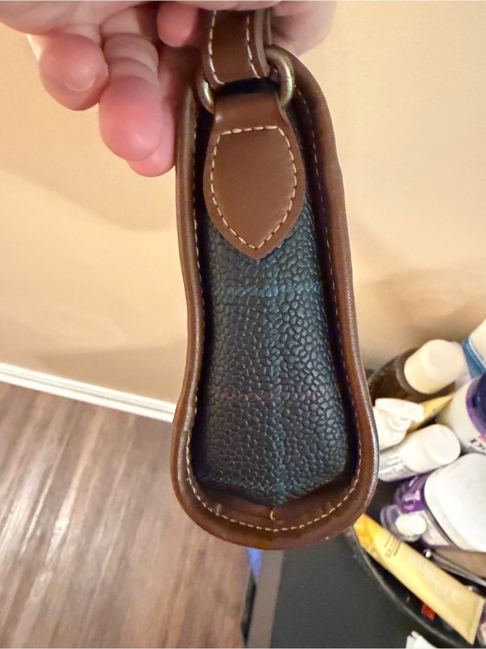 Esprit Navy Plaid Crossbody Bag with Brown Trim - Picture 7 of 10